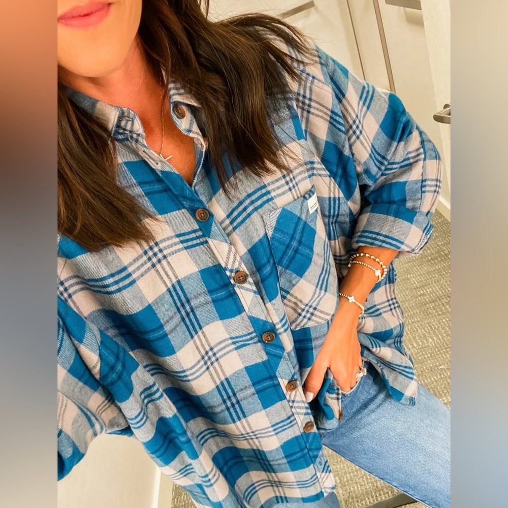 BDG Urban Outfitters Brendon Oversized Blue Plaid Flannel Shirt Size M
